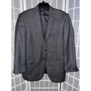 Jos A Bank Reserve Blazer Jacket Mens 42 Reg Gray Plaid Cashmere Wool E. Thomas